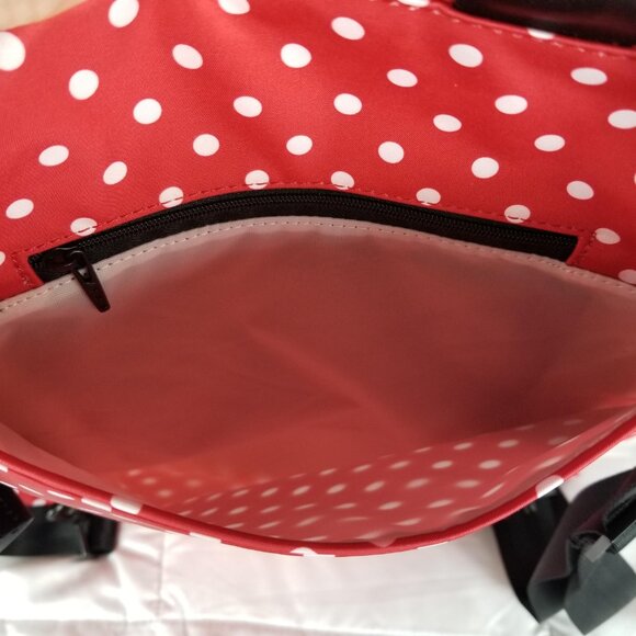 JuJuBe Black Ruby Be Sporty Backpack Red Polka Dot Messenger Strap Change Pad - Picture 7 of 16